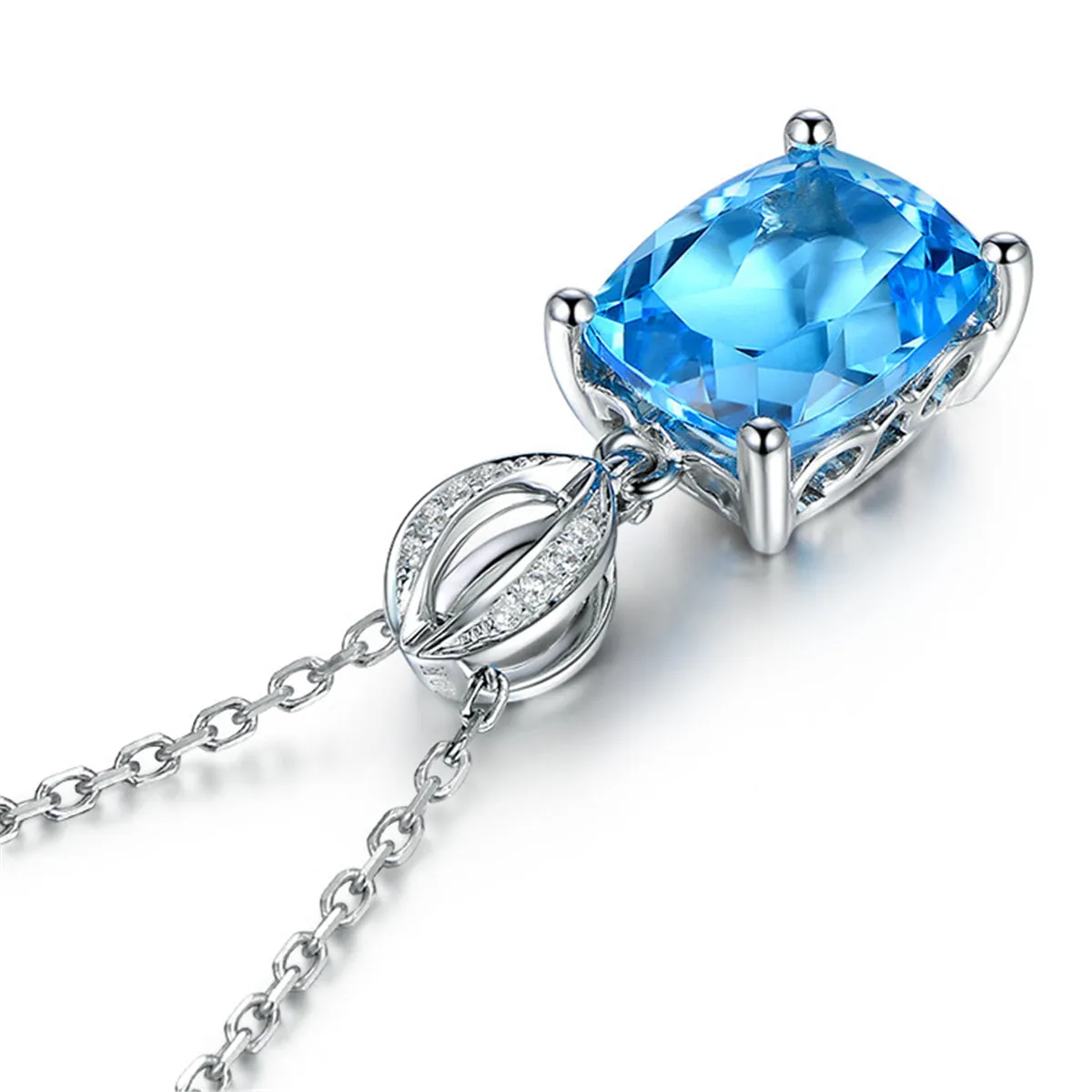 Sea Blue Crystal & Silver-Plated Princess-Cut Pendant Necklace