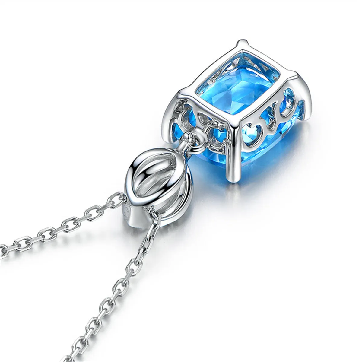Sea Blue Crystal & Silver-Plated Princess-Cut Pendant Necklace