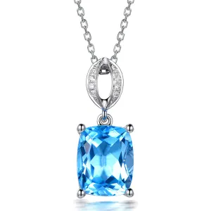 Sea Blue Crystal & Silver-Plated Princess-Cut Pendant Necklace