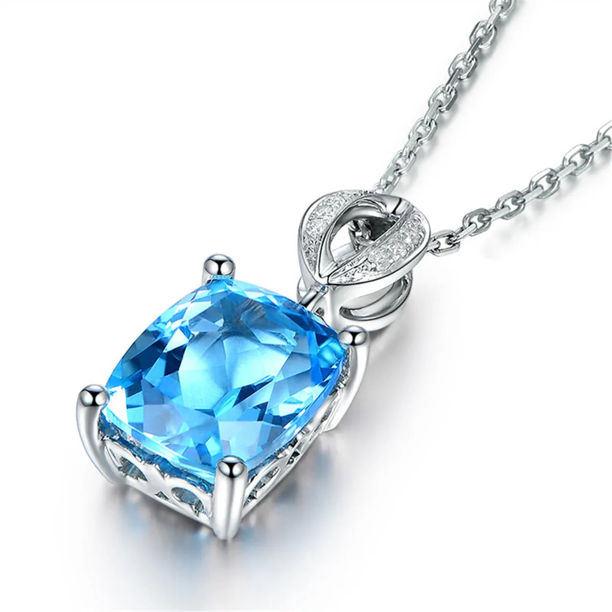 Sea Blue Crystal & Silver-Plated Princess-Cut Pendant Necklace