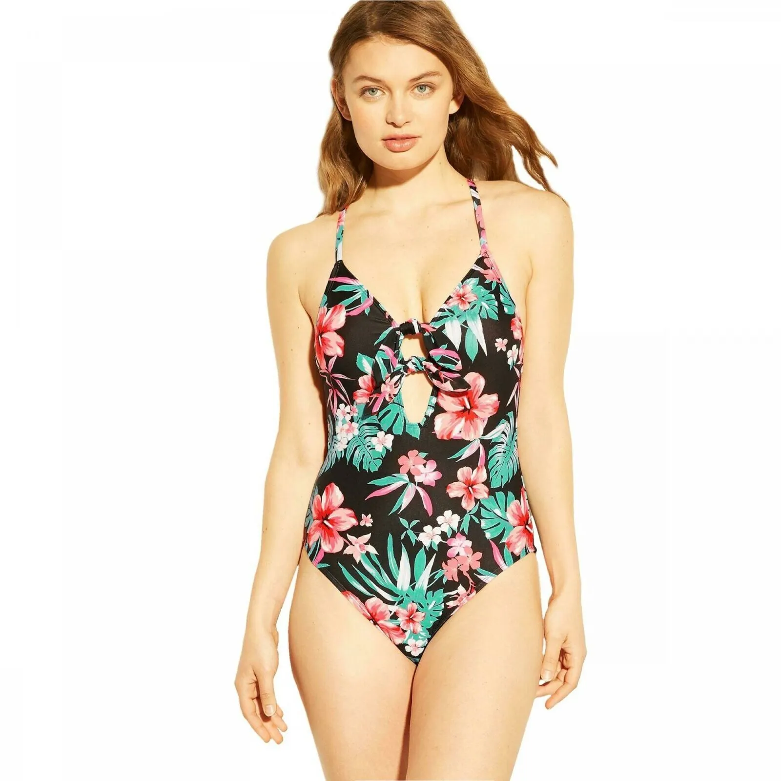 Shade & Shore Women's Tie Front Scoop Back One Piece Swimsuit