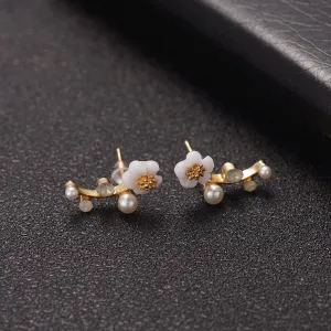 Shell & Pearl 18k Gold-Plated Flower Ear Climbers