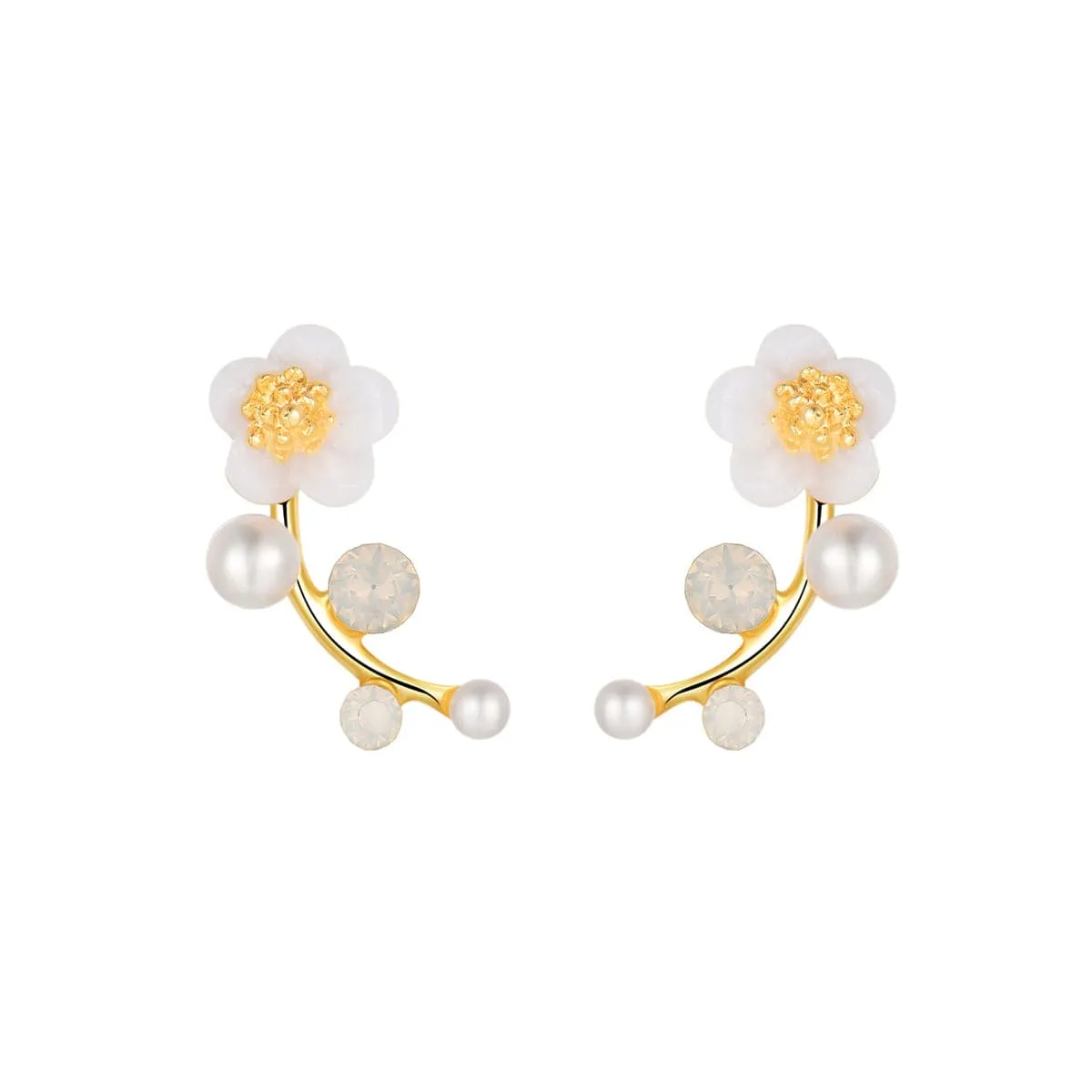 Shell & Pearl 18k Gold-Plated Flower Ear Climbers