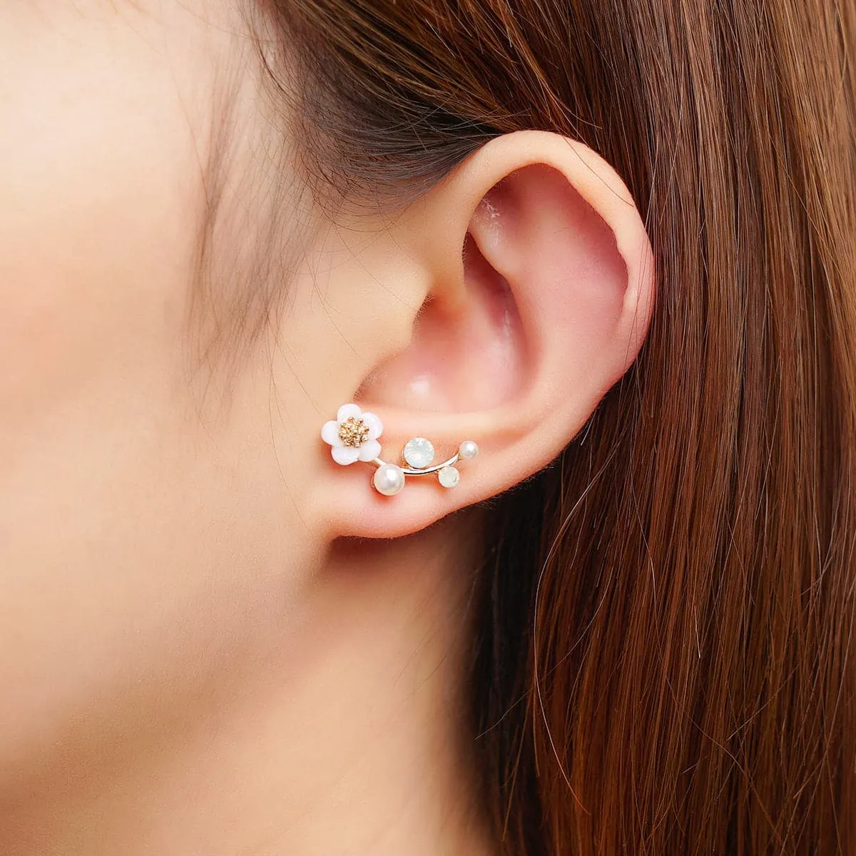 Shell & Pearl 18k Gold-Plated Flower Ear Climbers