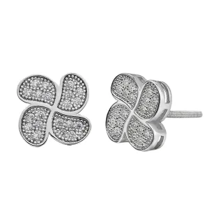 Shimmering Four-Leaf Flower Screw Backs  in Sterling Silver