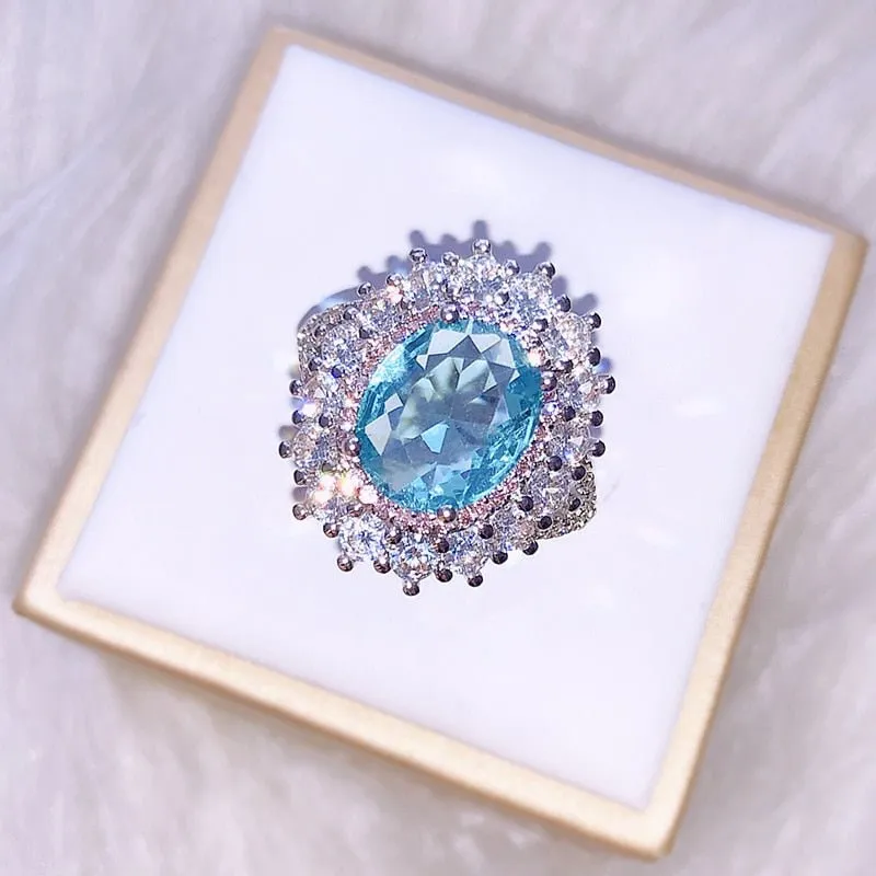 Shiny Green Pink Ring Sliver Women's Wedding Jewelry