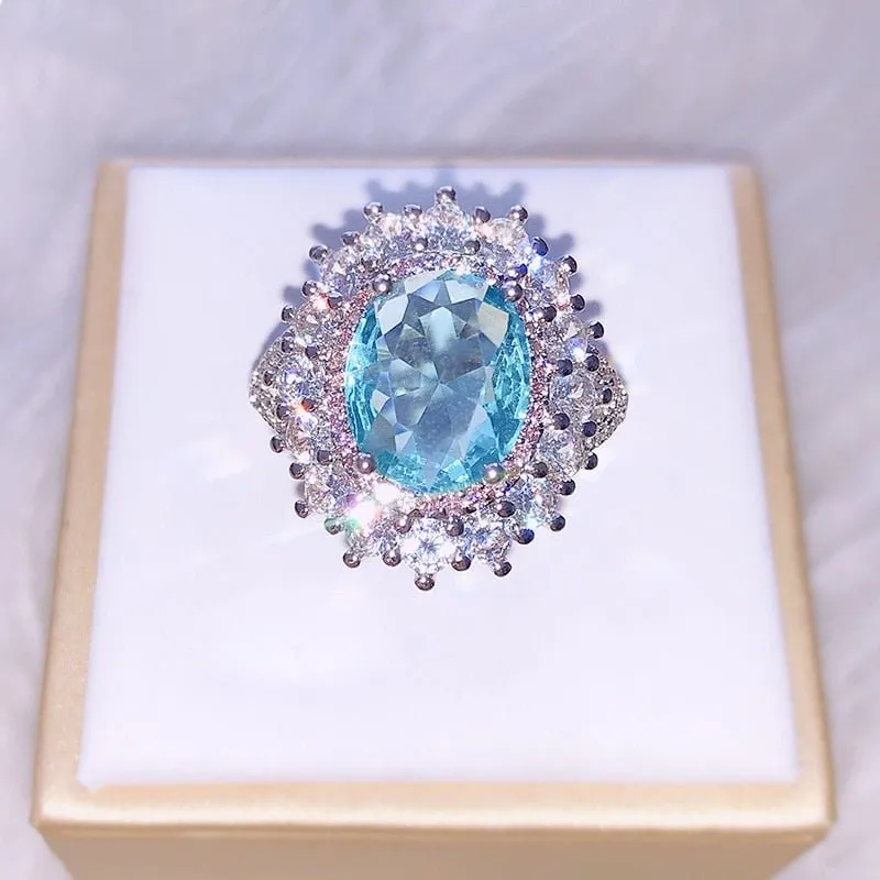 Shiny Green Pink Ring Sliver Women's Wedding Jewelry