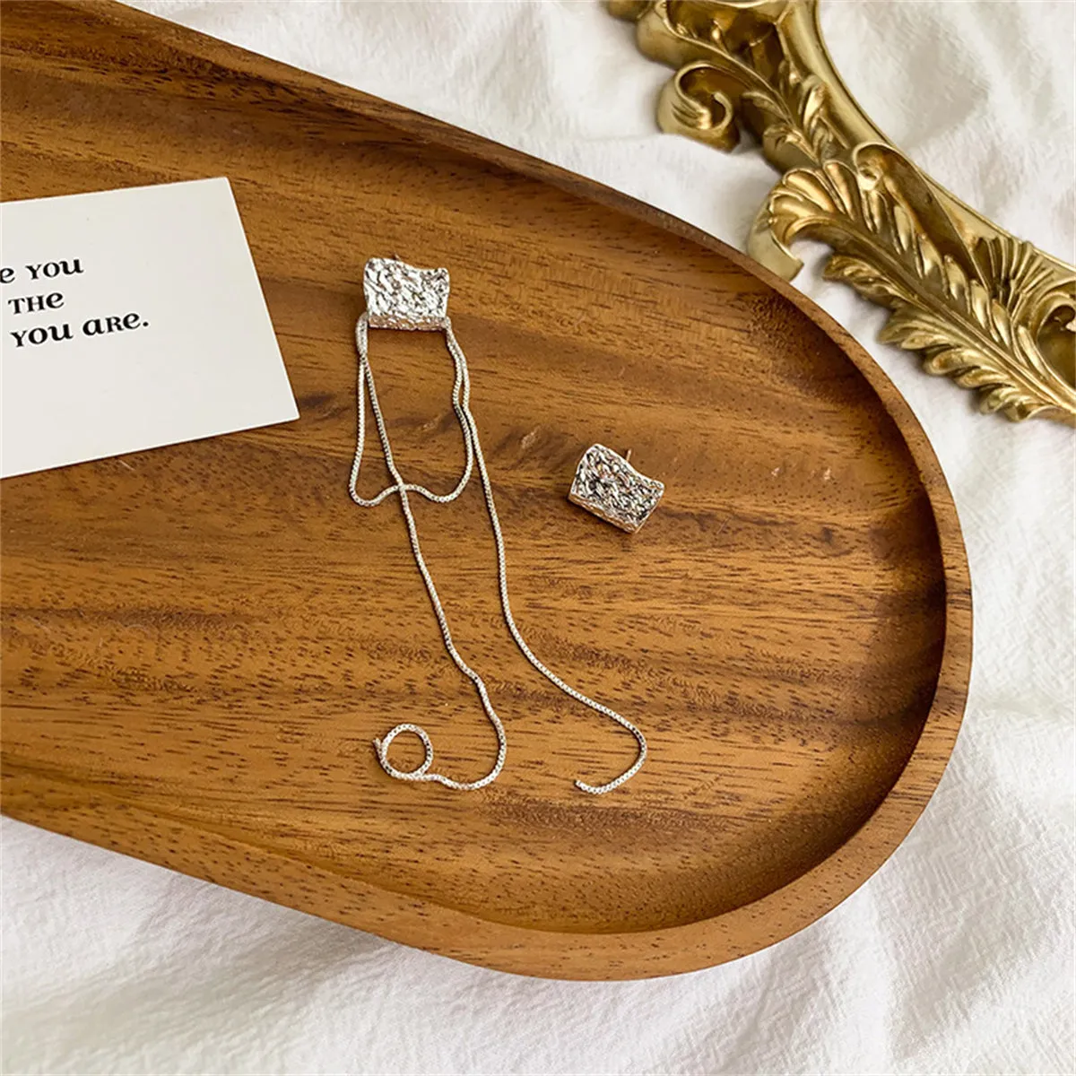 Silver-Plated Abstract Wrinkled Stud & Tassel Earrings
