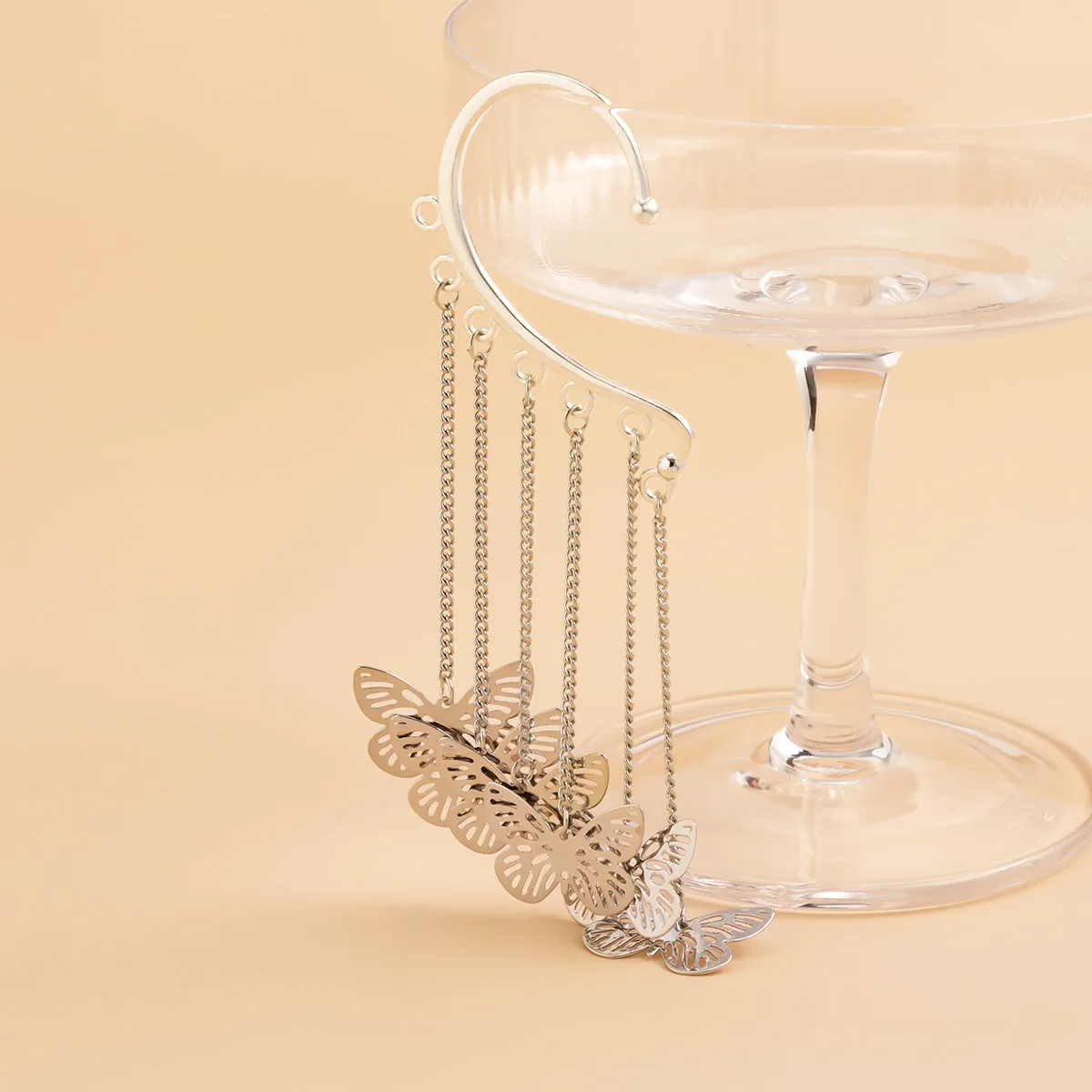 Silver-Plated Butterfly Tassel Ear Cuff
