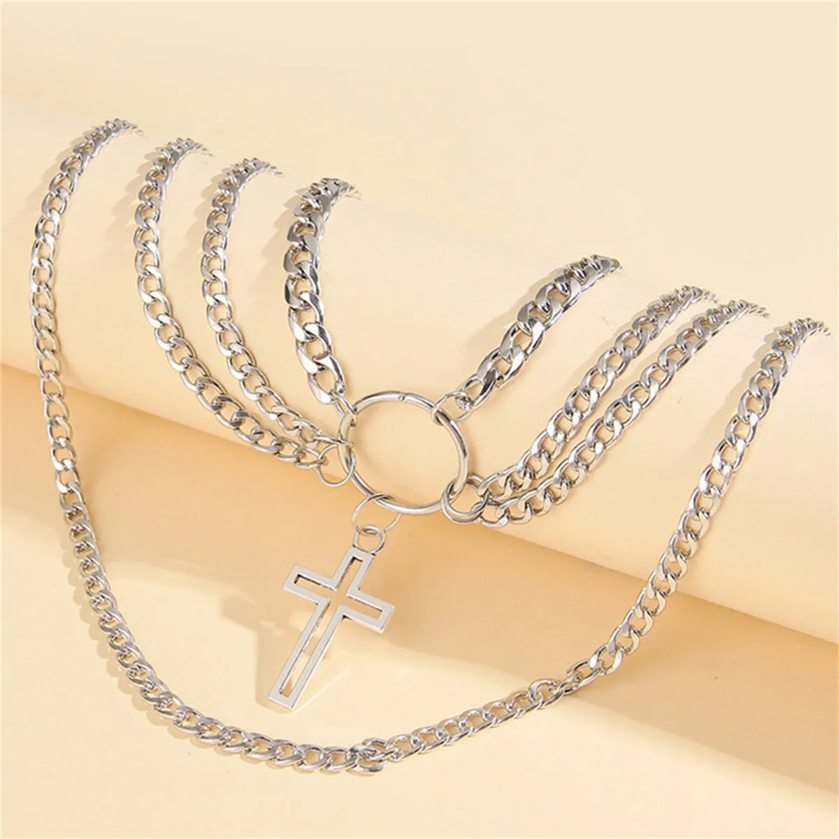 Silver-Plated Cross Layered Pendant Necklace