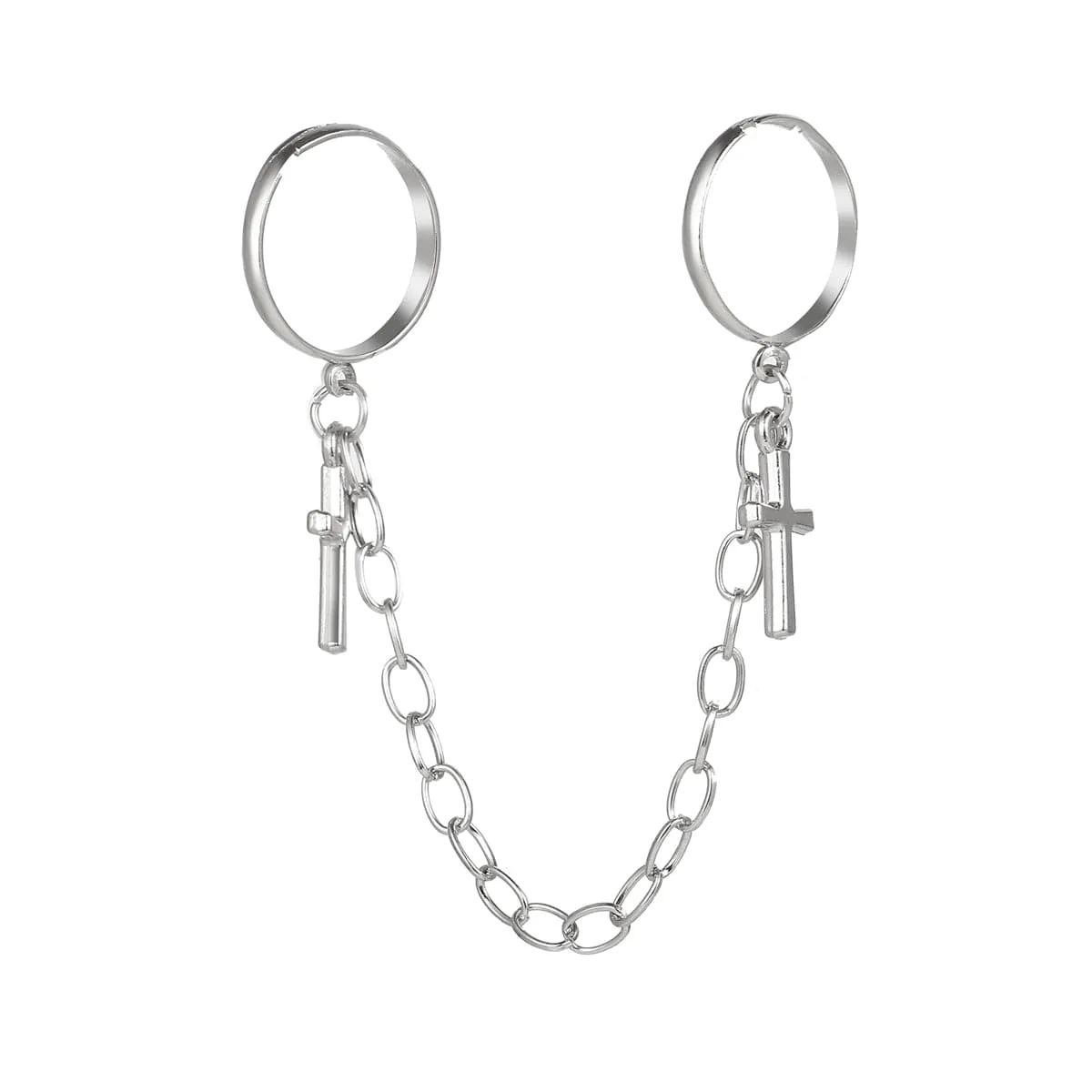 Silver-Plated Double-Finger Cross Ring