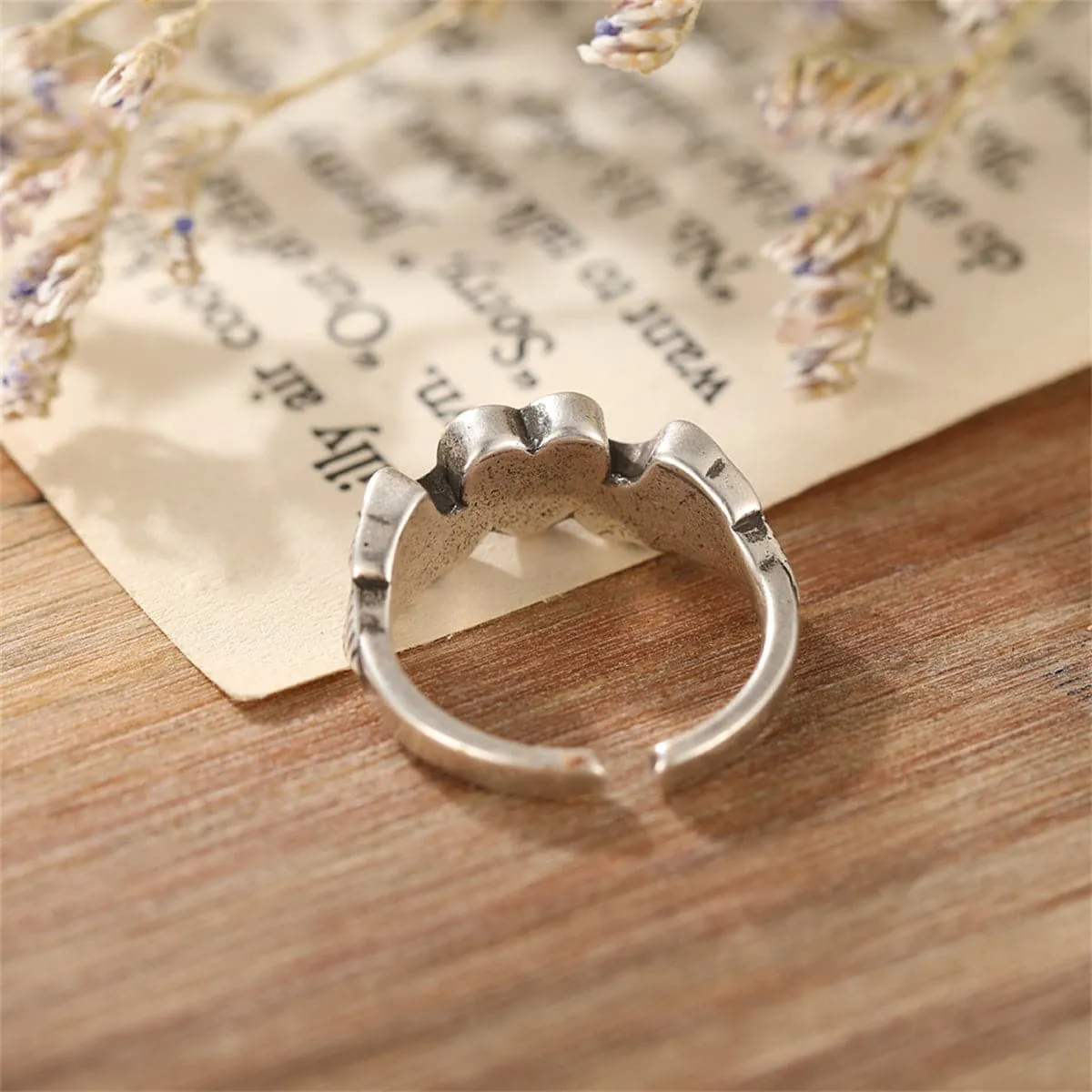 Silver-Plated Flying Heart Open Ring