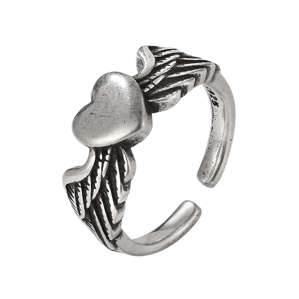 Silver-Plated Flying Heart Open Ring