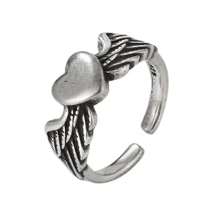 Silver-Plated Flying Heart Open Ring