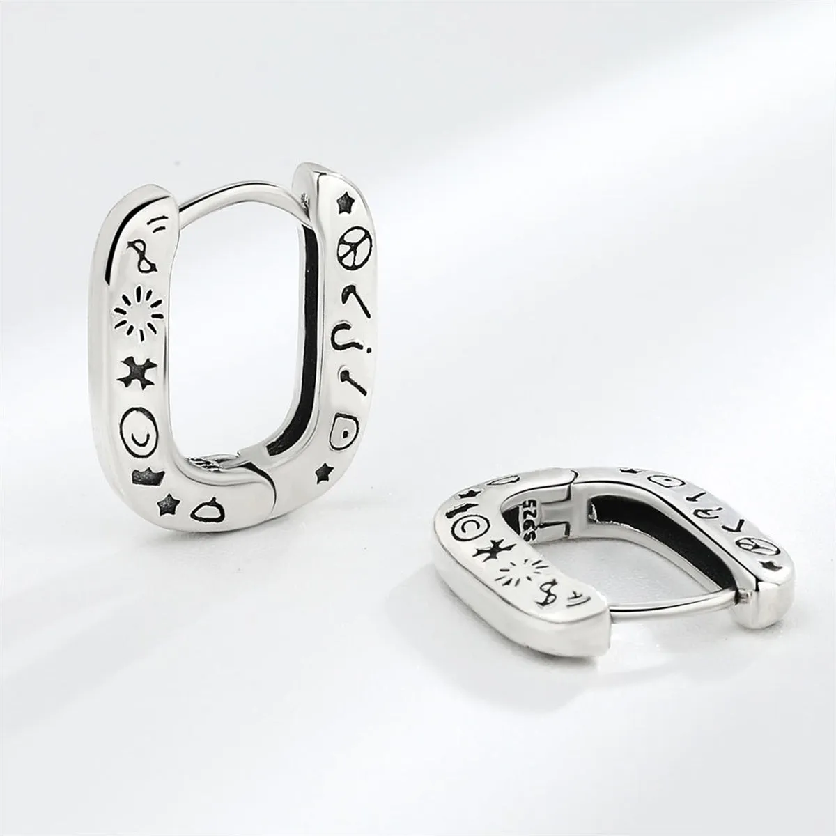 Silver-Plated Graffiti Huggie Earrings