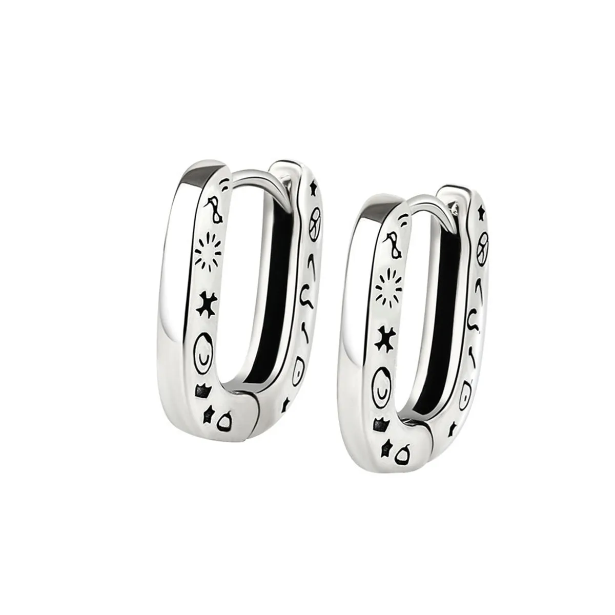 Silver-Plated Graffiti Huggie Earrings