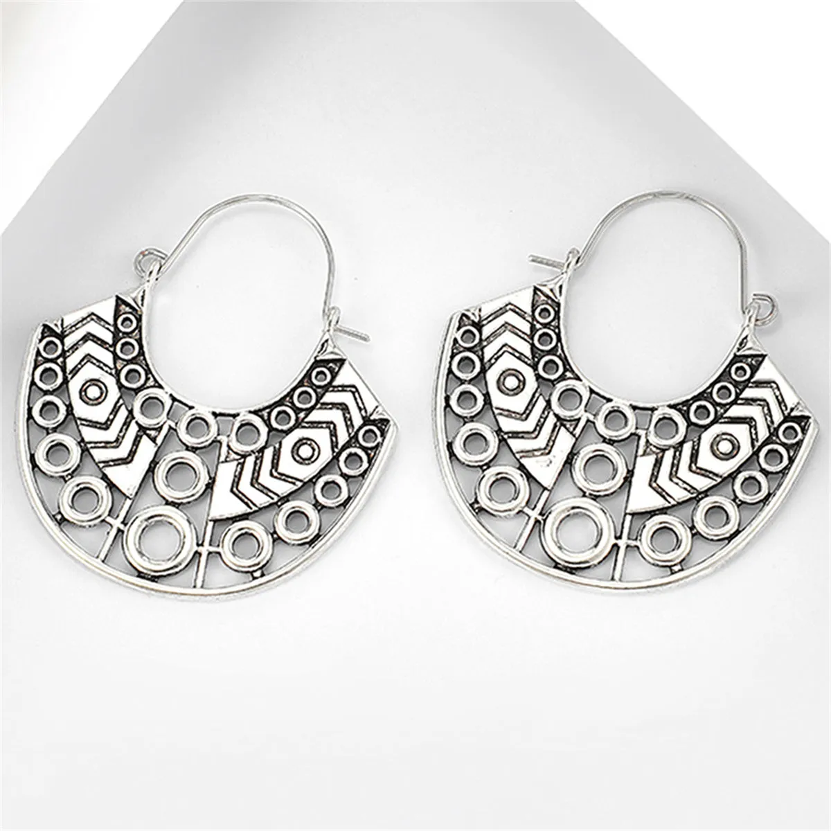 Silver-Plated Open Geometric Huggie Earrings