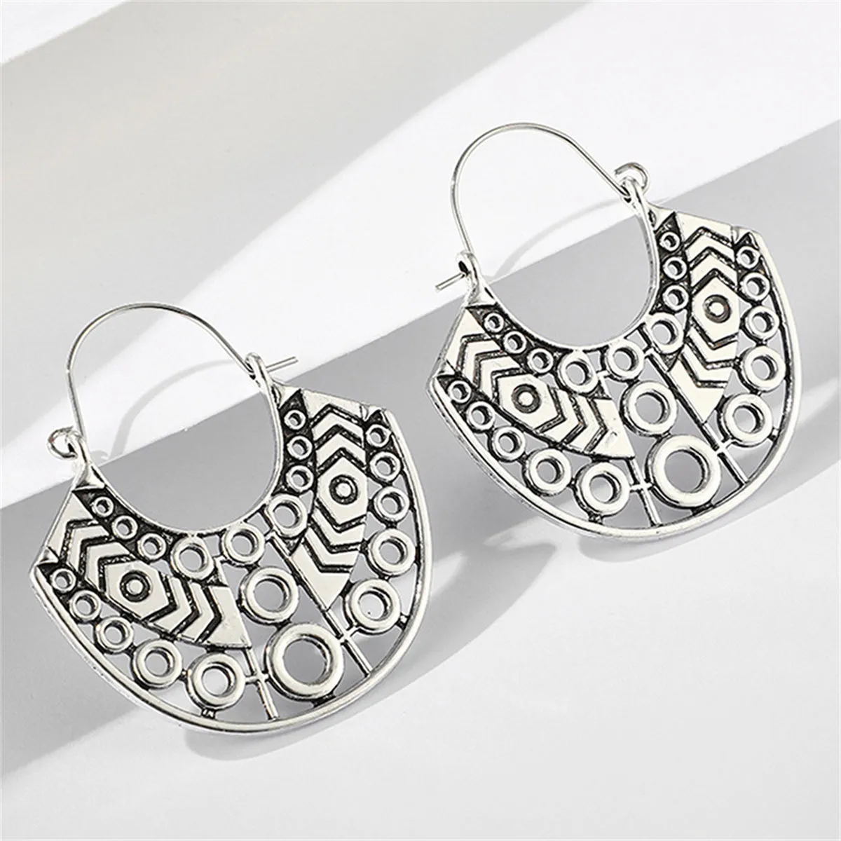 Silver-Plated Open Geometric Huggie Earrings