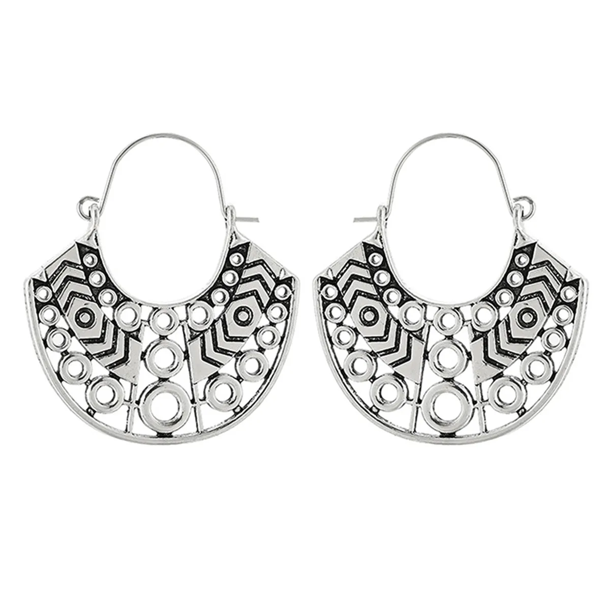 Silver-Plated Open Geometric Huggie Earrings