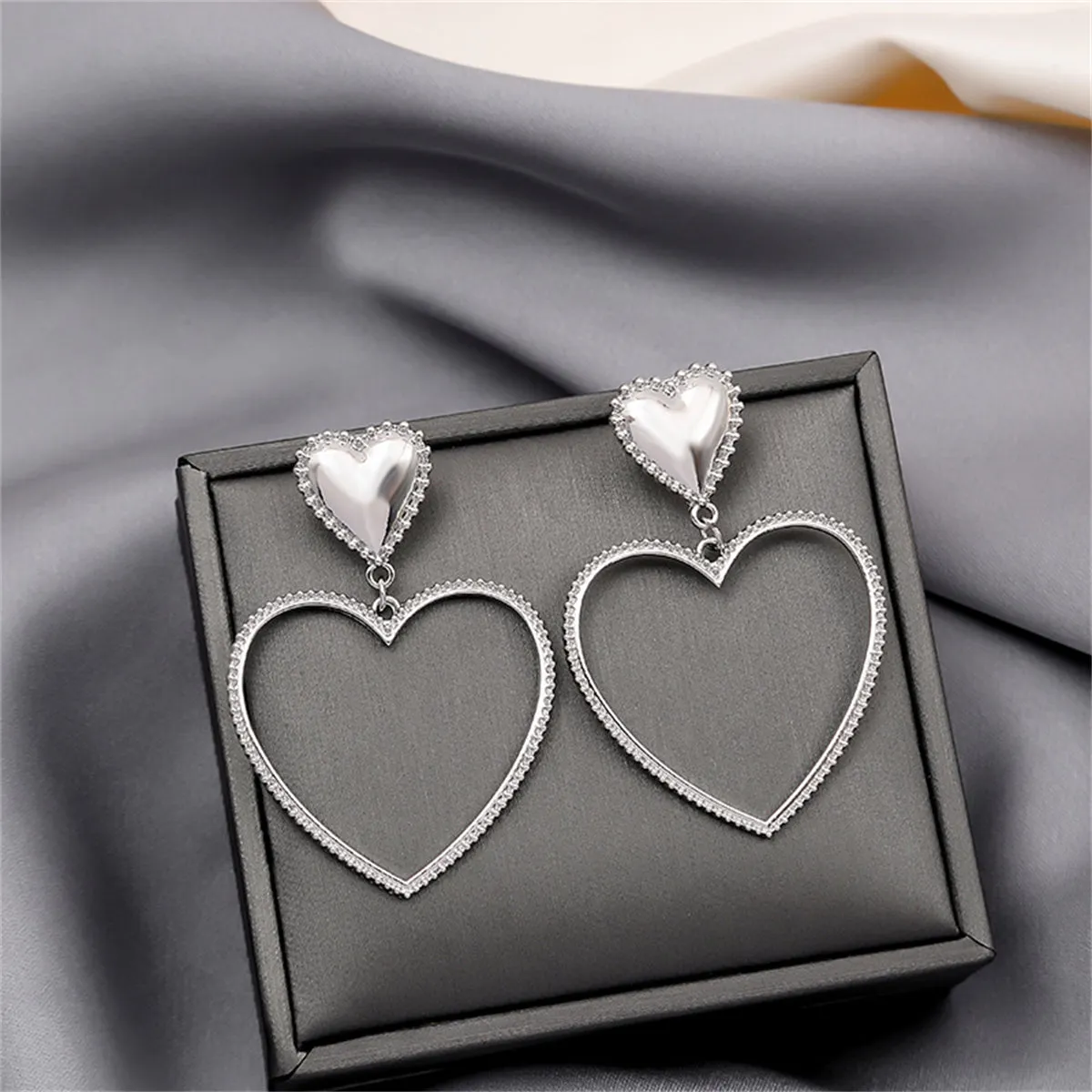 Silver-Plated Open Heart Drop Earrings