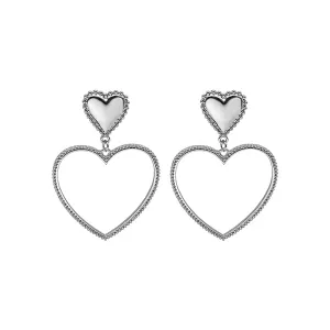 Silver-Plated Open Heart Drop Earrings