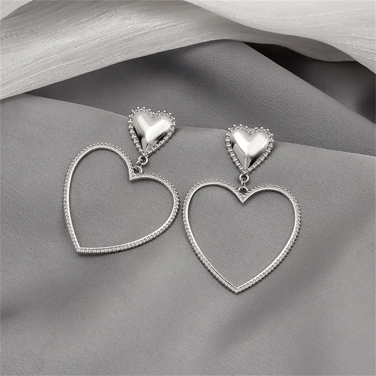 Silver-Plated Open Heart Drop Earrings