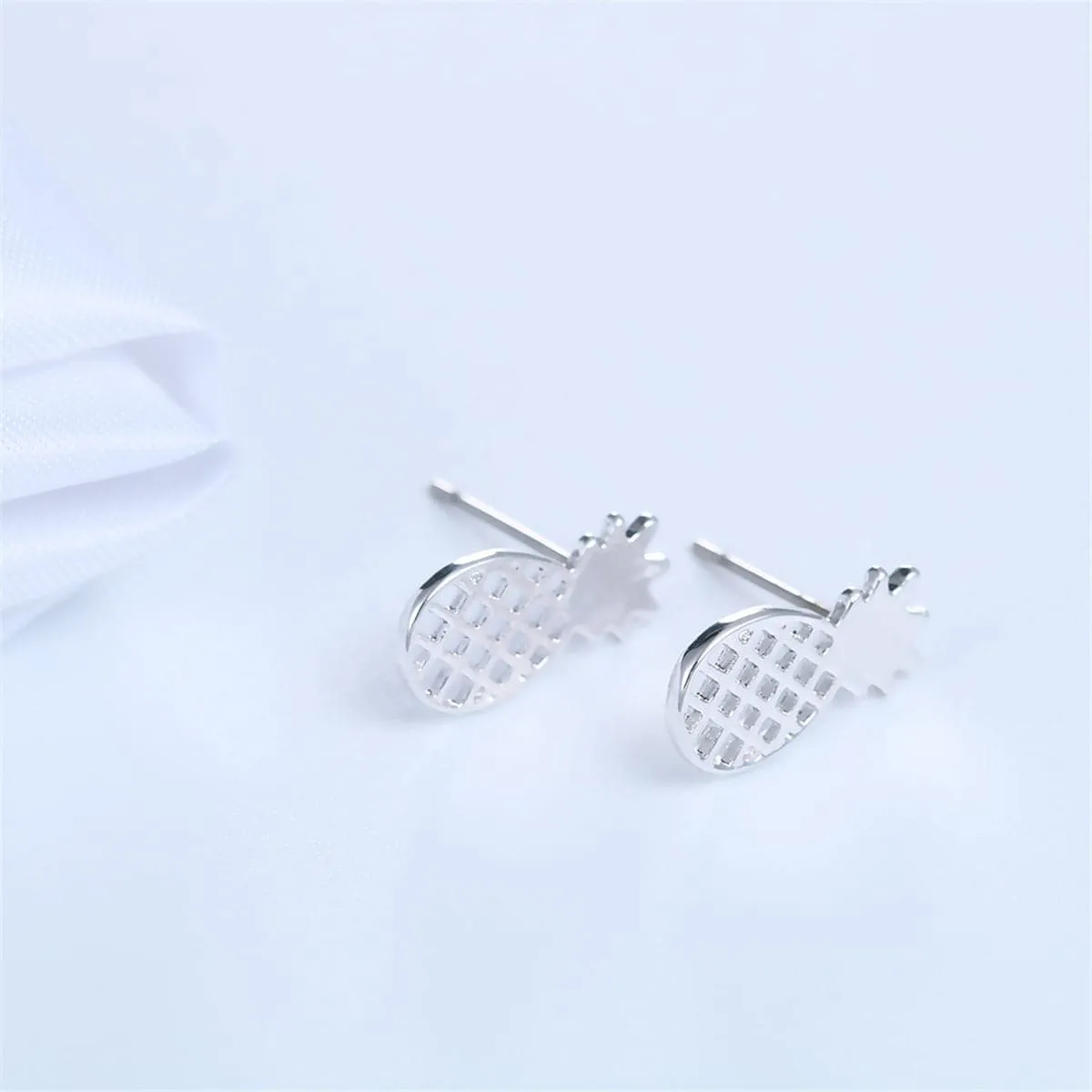 Silver-Plated Open Pineapple Stud Earrings