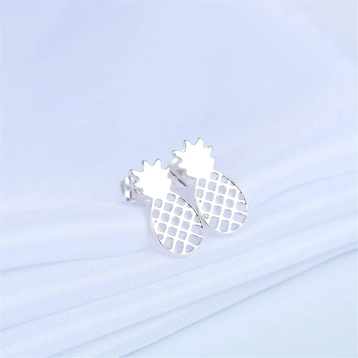 Silver-Plated Open Pineapple Stud Earrings