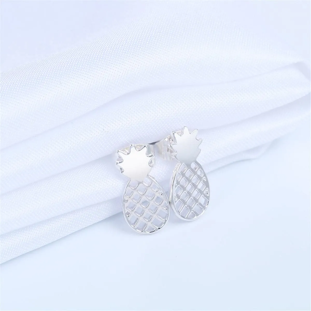 Silver-Plated Open Pineapple Stud Earrings