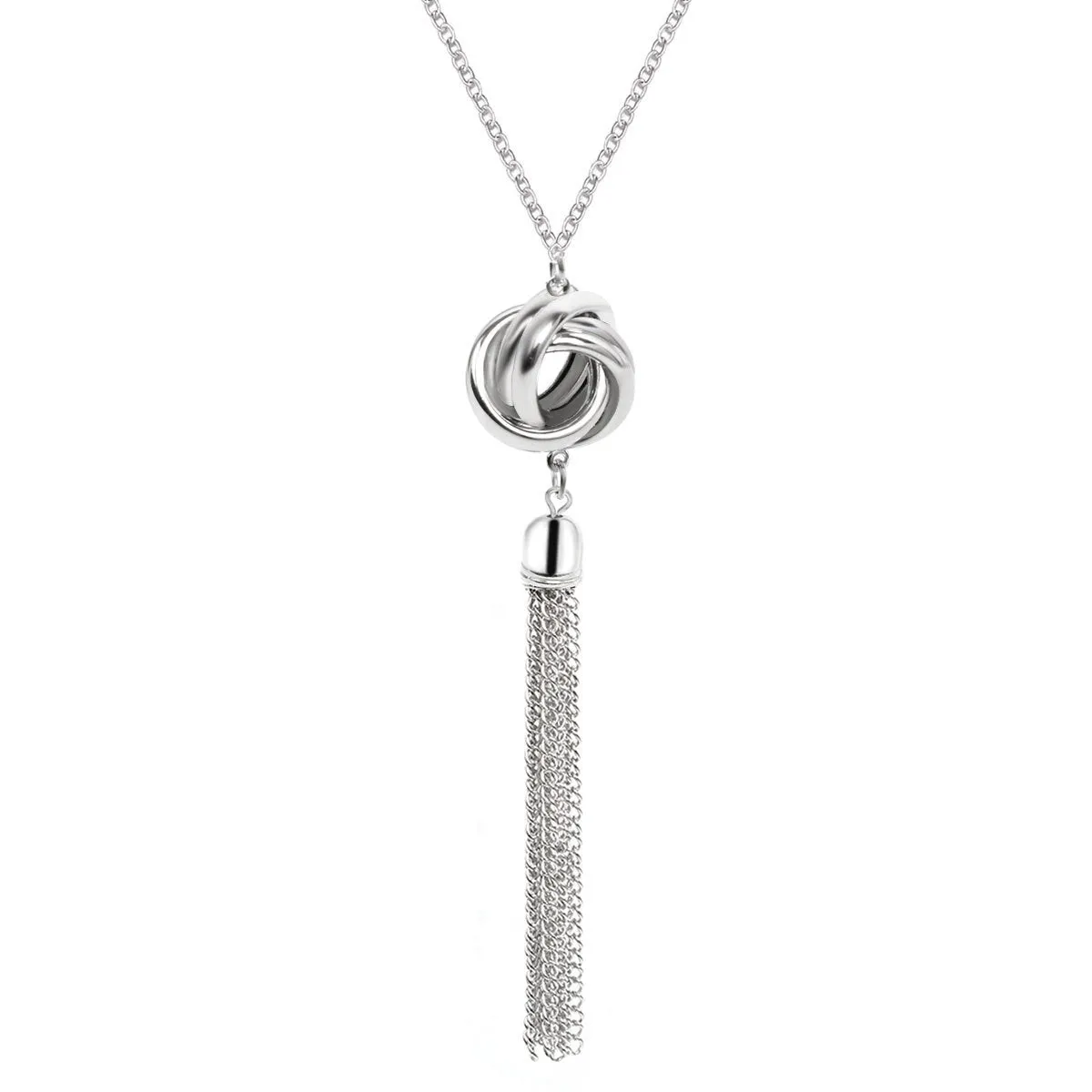 Silver-Plated Round Tassel Pendant Necklace