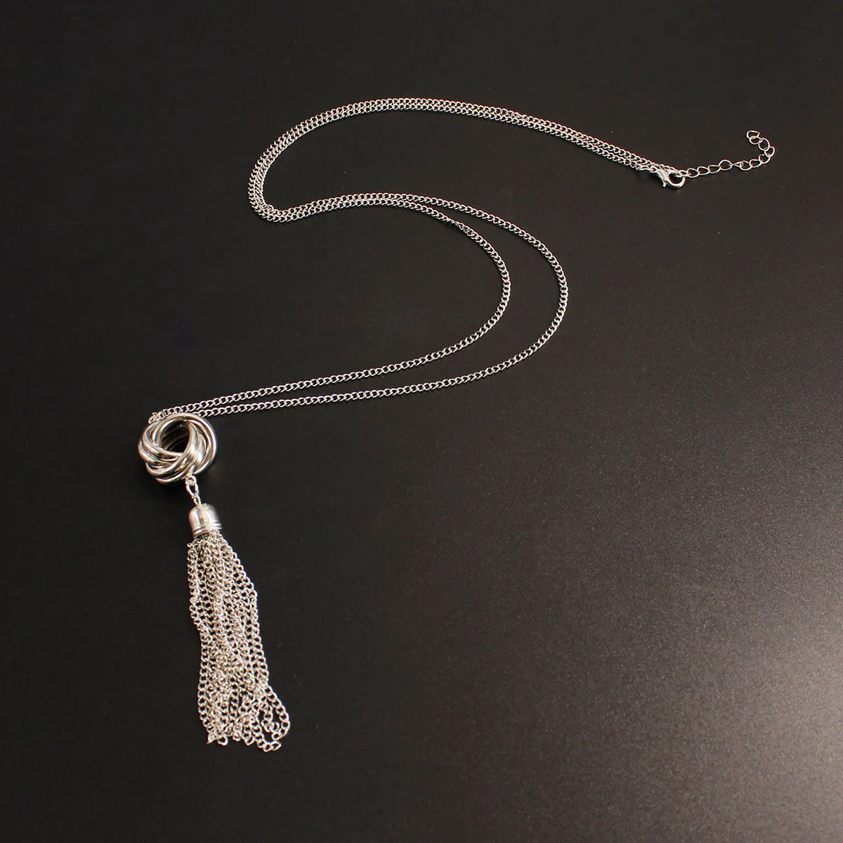 Silver-Plated Round Tassel Pendant Necklace