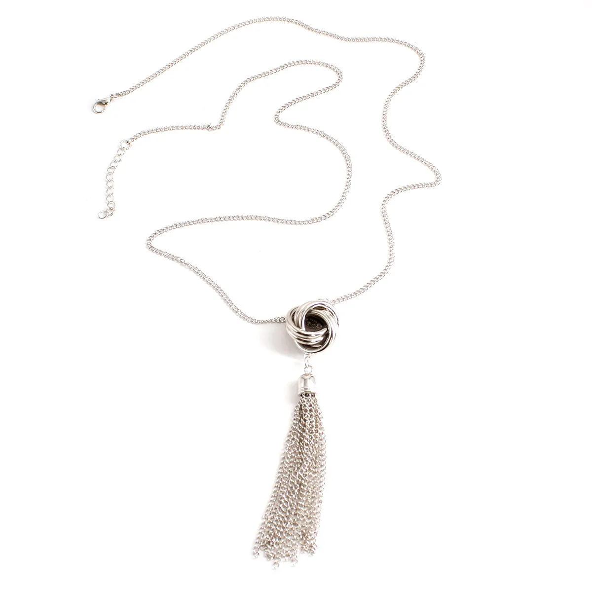 Silver-Plated Round Tassel Pendant Necklace
