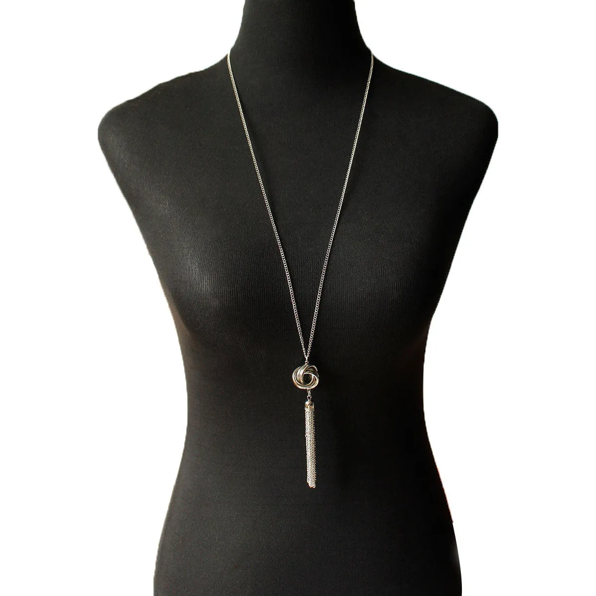 Silver-Plated Round Tassel Pendant Necklace