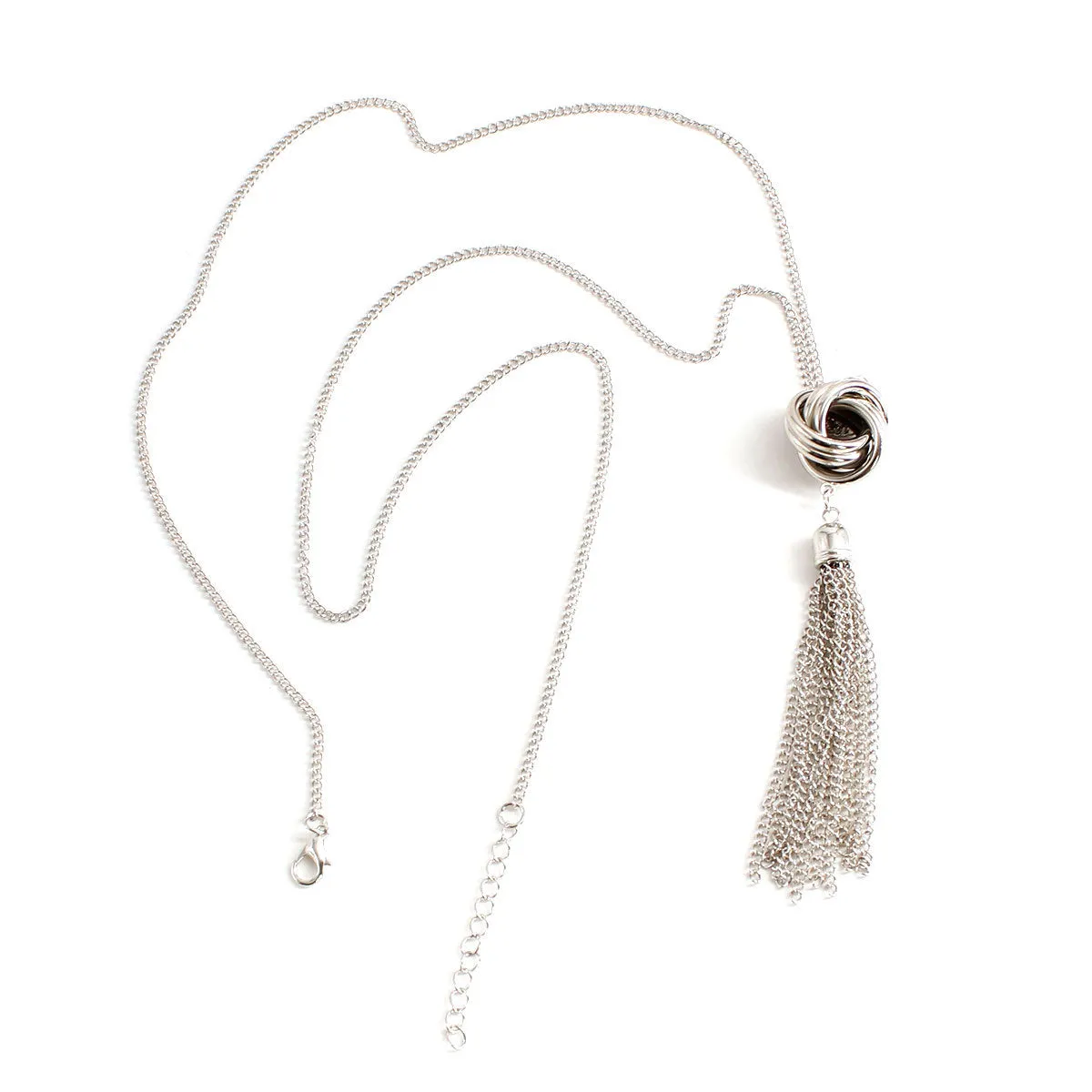 Silver-Plated Round Tassel Pendant Necklace