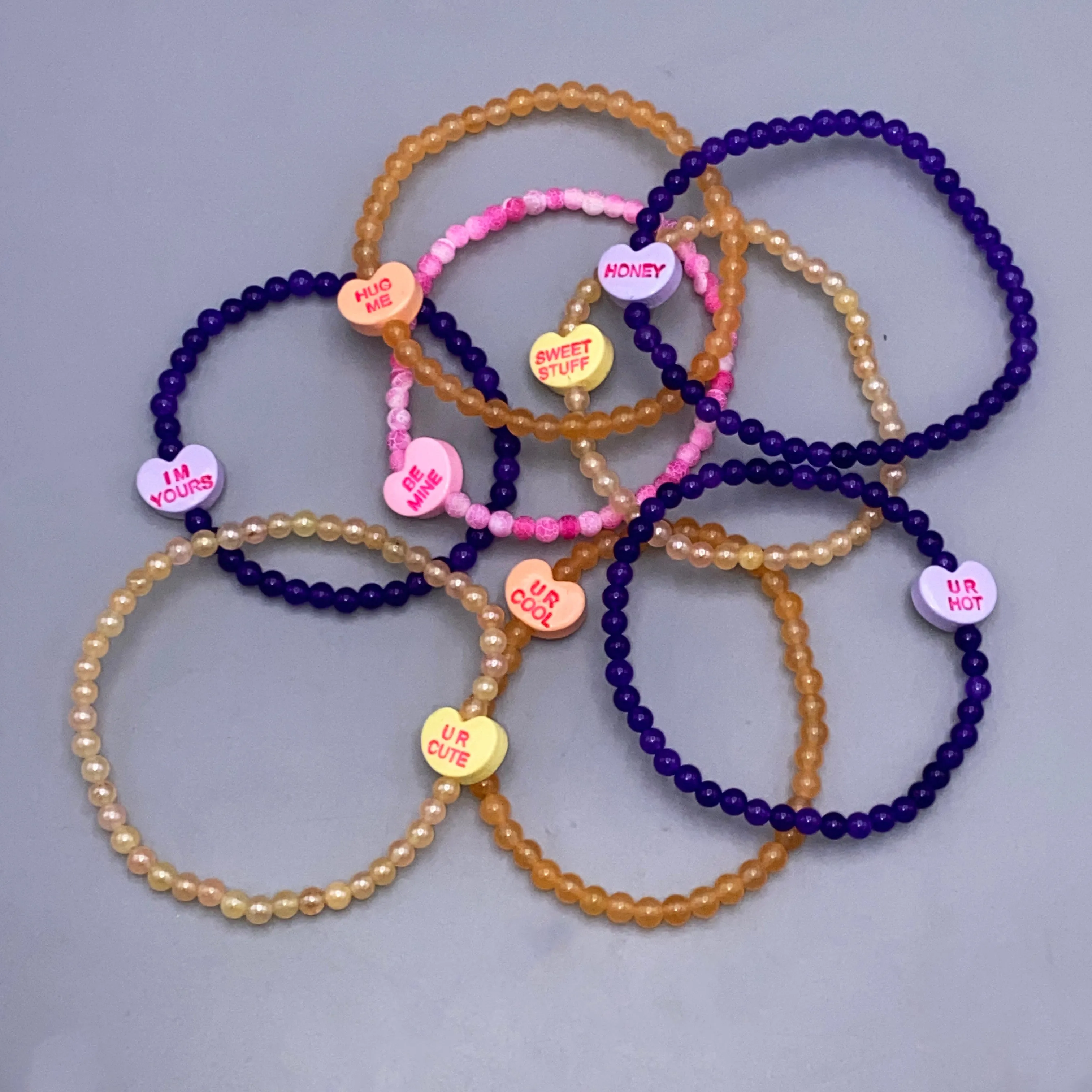 Small Candy Heart Valentine's Phrase Bracelets