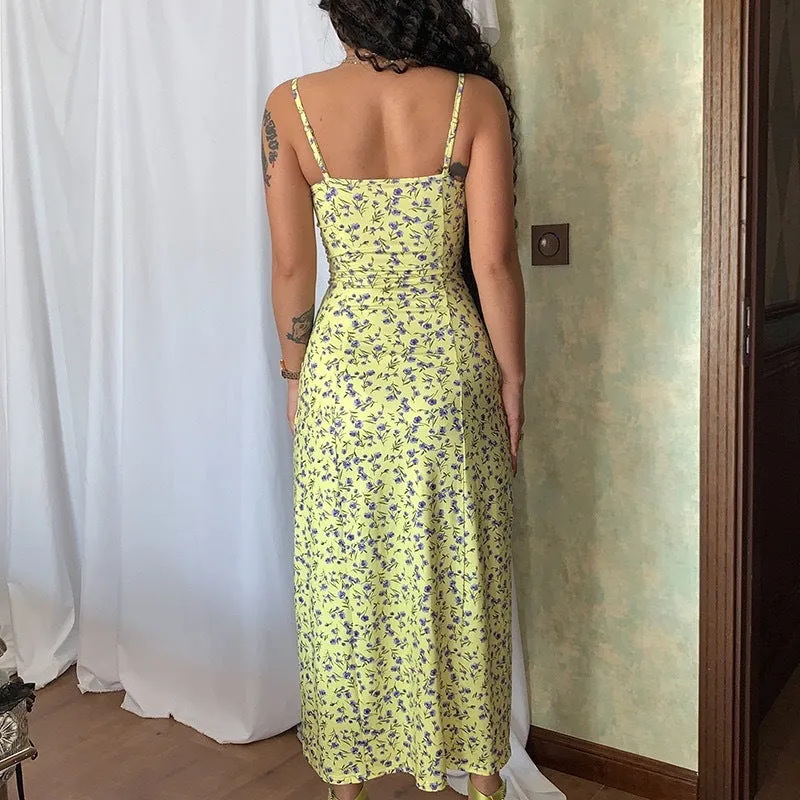 Small floral slit suspender dress