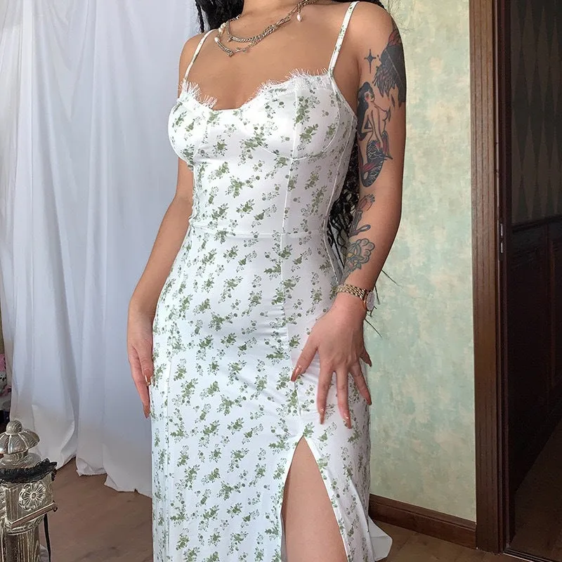 Small floral slit suspender dress