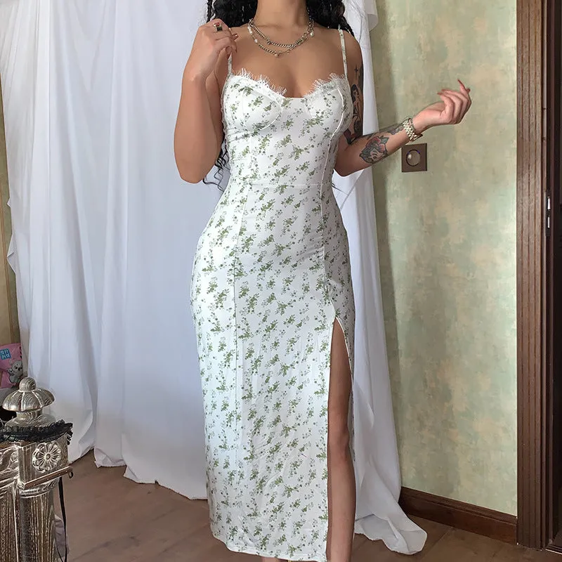 Small floral slit suspender dress
