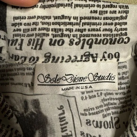 Sole Dione Studios Women's Black White Vintage Newspaper Print Jacket Size Small