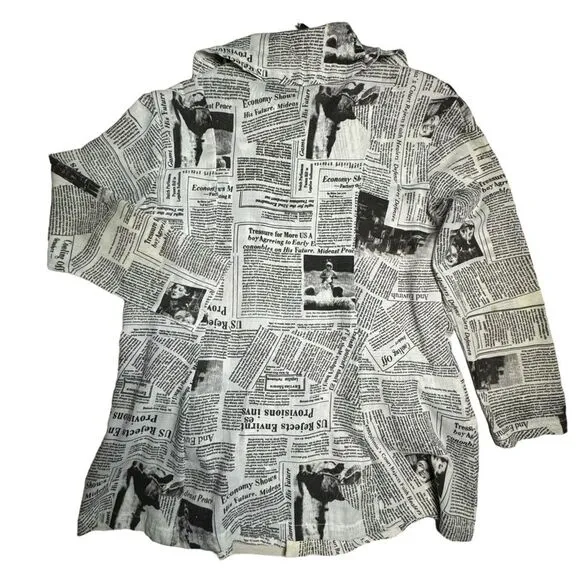 Sole Dione Studios Women's Black White Vintage Newspaper Print Jacket Size Small