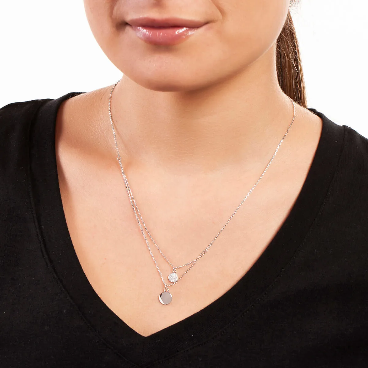 Sole du Soleil Women's 18K White Gold Plated CZ Simulated Diamond Layered Circle Fashion Necklace