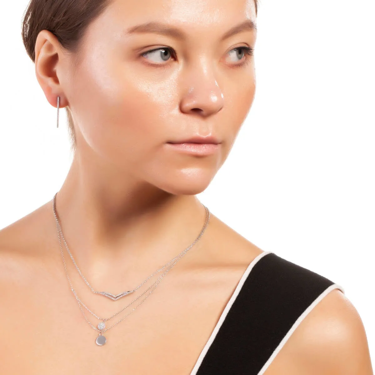 Sole du Soleil Women's 18K White Gold Plated CZ Simulated Diamond Layered Circle Fashion Necklace