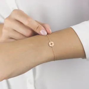 Solid Gold Compass Charm Dainty Women's Bracelet