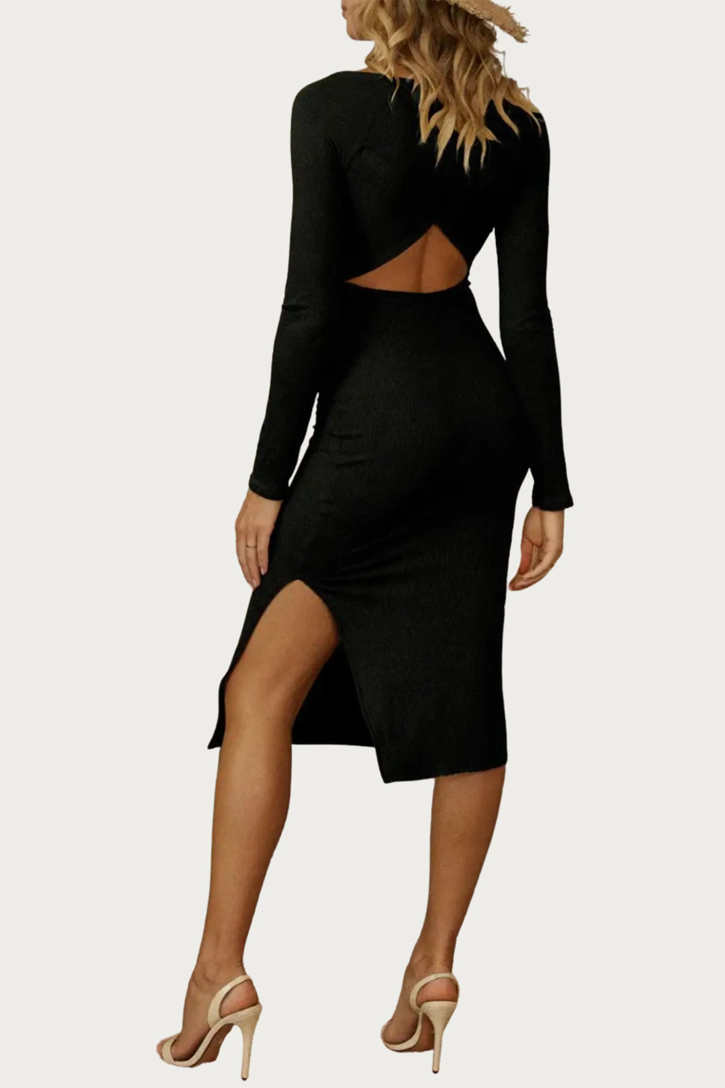 SOLID RIB CROSS FRONT MIDI DRESS