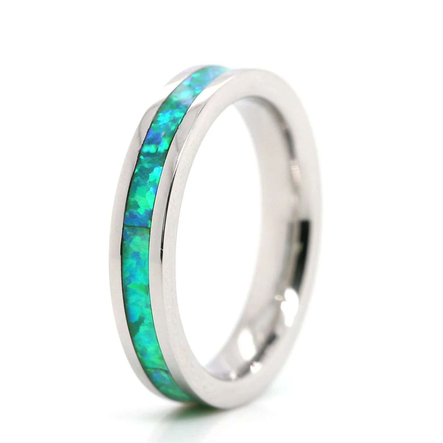 Stainless Steel Ring for Women | Green Opal Wedding Band for Women| 4mm