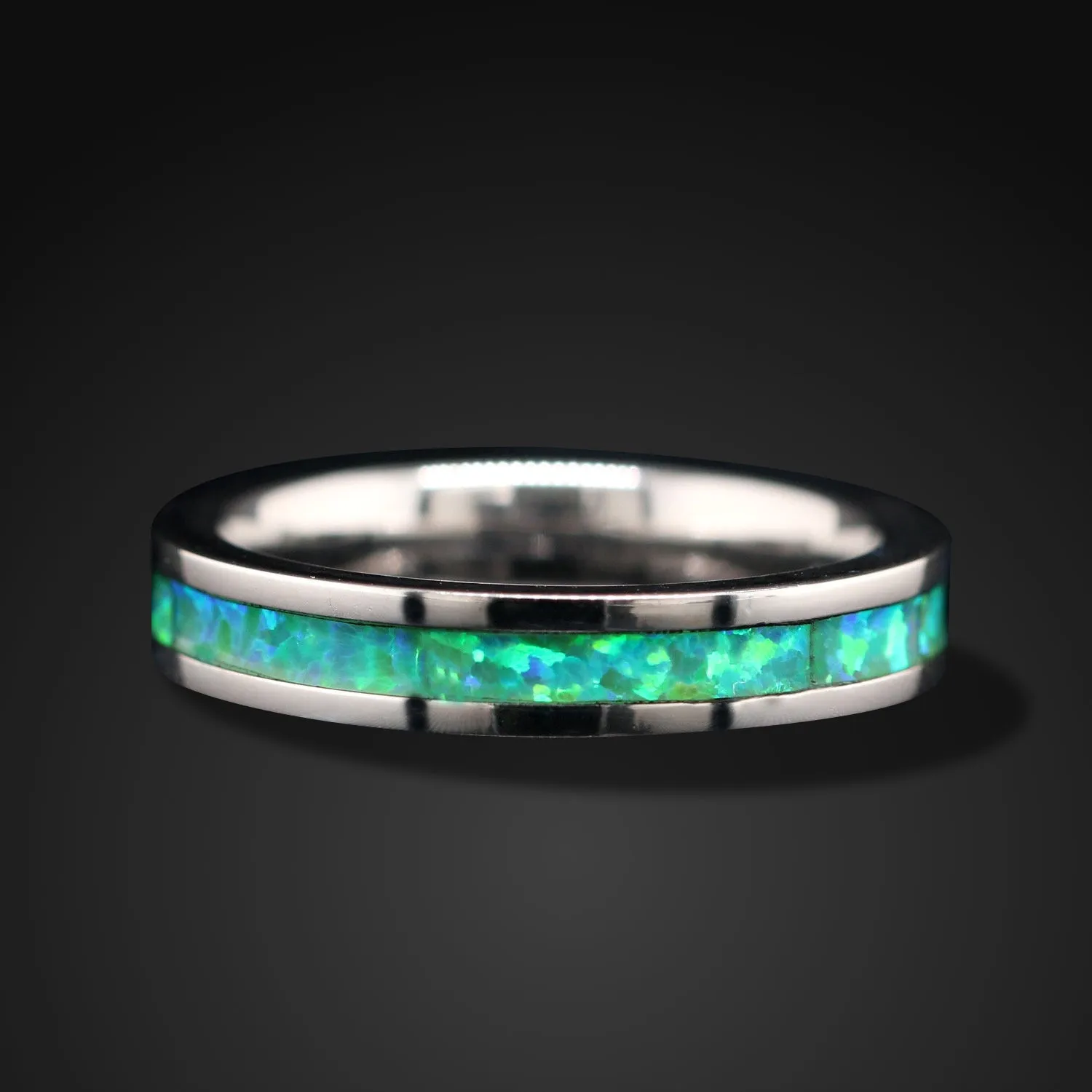 Stainless Steel Ring for Women | Green Opal Wedding Band for Women| 4mm