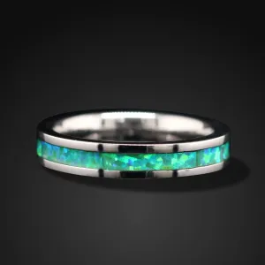 Stainless Steel Ring for Women | Green Opal Wedding Band for Women| 4mm