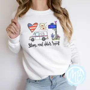 Stamp Mail Deliver Repeat Sweatshirt | Mail | Women's Sweatshirt | Mail Carrier | Postal |
