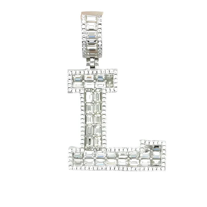 Sterling Silver Alphabet Lab-Created Moissanite Charm Pendant INITIALS - M419379