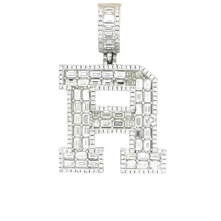 Sterling Silver Alphabet Lab-Created Moissanite Charm Pendant INITIALS - M419379